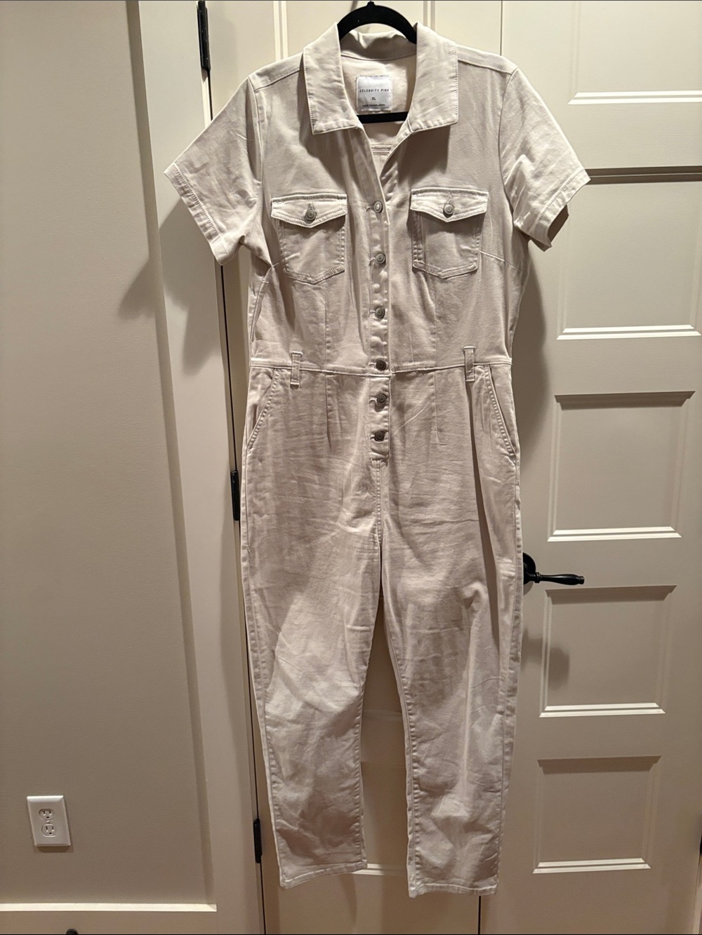 Celebrity Pink Cream Short-Sleeve Denim Jumpsuit